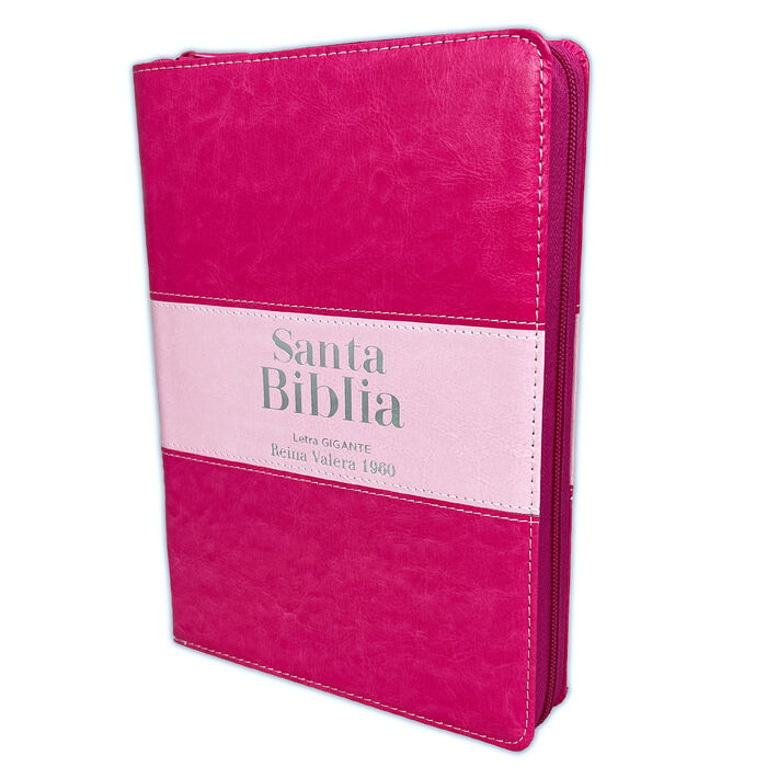 Biblia RVR60 letra Gigante i/piel rosa/rosa con cierre colección Bitono