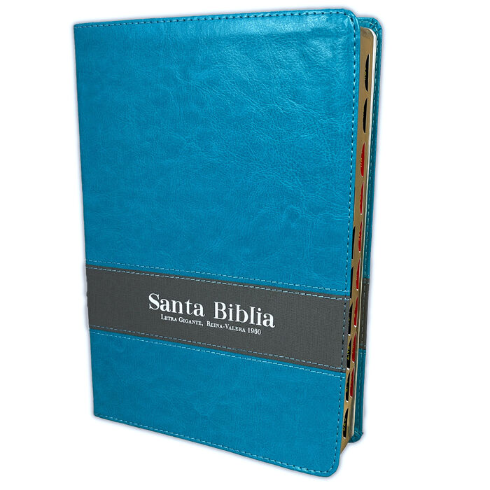 Biblia RVR60 Letra gigante con índice i/piel Turquesa/gris (Colección Distinción)