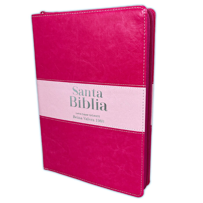 Biblia RVR60 Letra Súper Gigante i/piel rosa/rosa con cierre/índice colección bitono