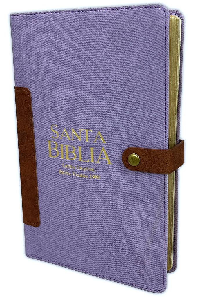 Biblia RVR60 Letra Grande i/piel tela vintage lila/café con broche