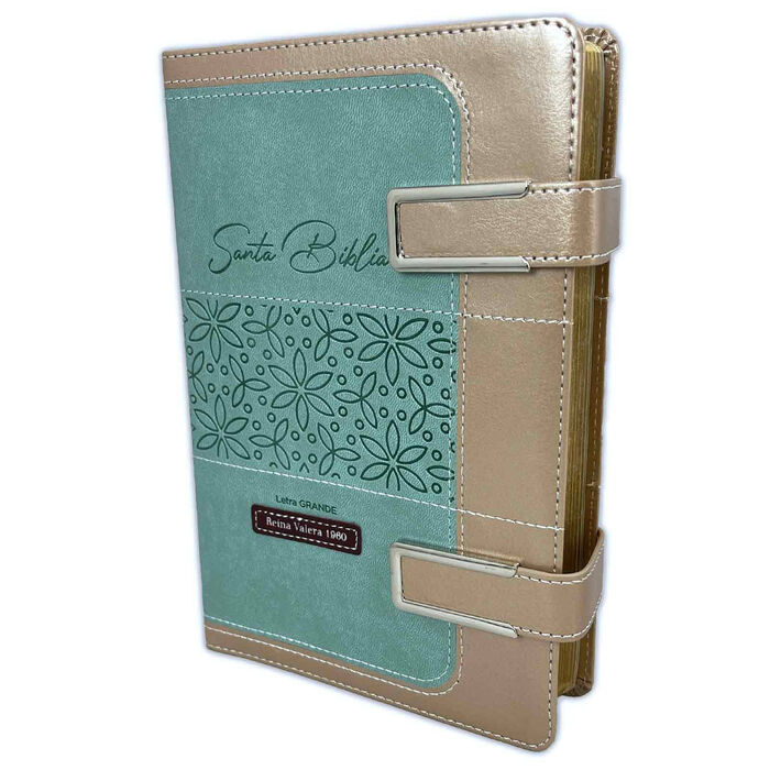 Biblia RVR60 Letra Grande bronce/verde con dos broches