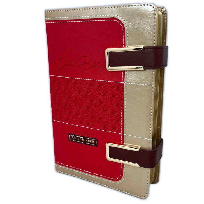Biblia RVR60 Letra Grande rosa oro/rojo con dos broches