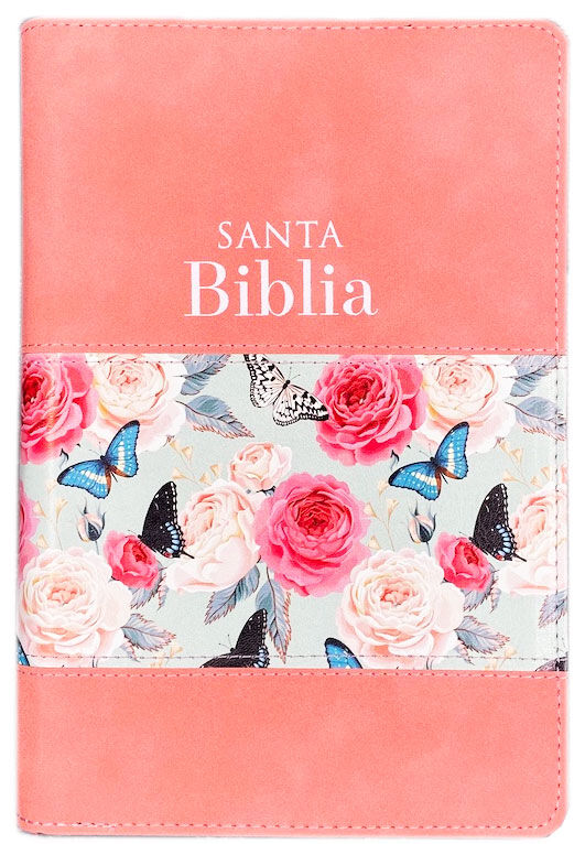 Biblia RVR60 tamaño manual letra grande con cierre rosa palo