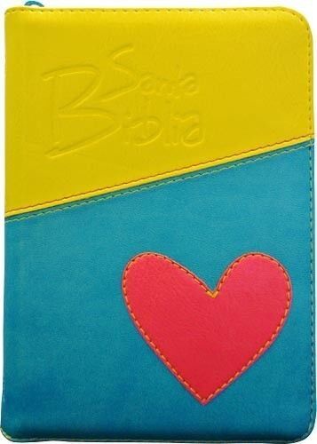 Biblia RVR60 i/piel duotono azul/amarillo con corazón cierre