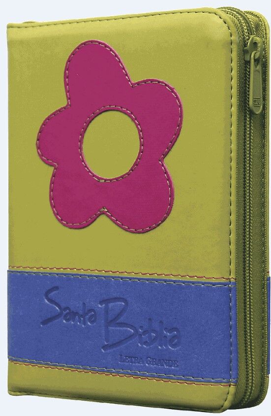 Biblia RVR60 i/piel duotono verde/lila con flor cierre