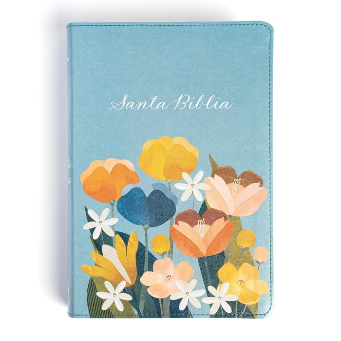 Biblia letra grande tamaño manual edición especial, aqua, símil piel Floral