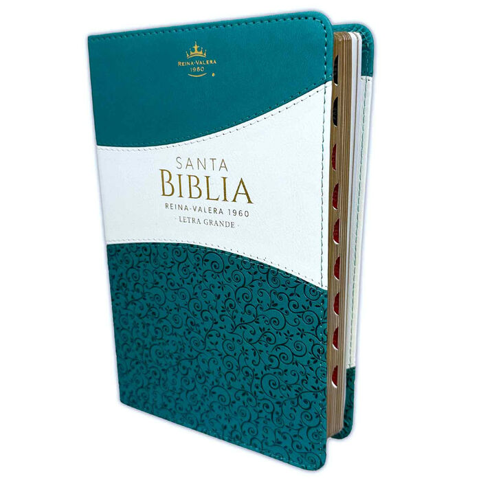 Biblia RVR60 Tamaño Manual Letra Grande i/piel TURQUESA/BLANCO con índice (Colección Banda)