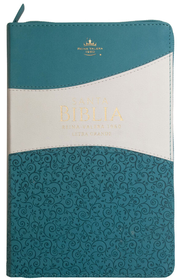 Biblia RVR60 Tamaño Manual Letra Grande i/piel con cierre TURQUESA/BLANCO (Colección Banda)