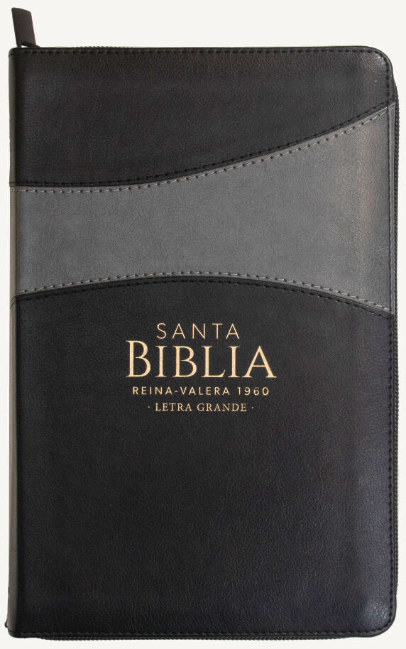 Biblia RVR60 Tamaño Manual Letra Grande i/piel NEGRO/GRIS con cierre/índice (Colección Banda)