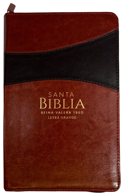 Biblia RVR60 Tamaño Manual Letra Grande i/piel MARRÓN/MARRÓN con cierre/índice (Colección Banda)