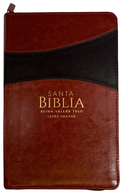 Biblia RVR60 Tamaño Manual Letra Grande i/piel MARRÓN/MARRÓN con cierre/índice (Colección Banda)