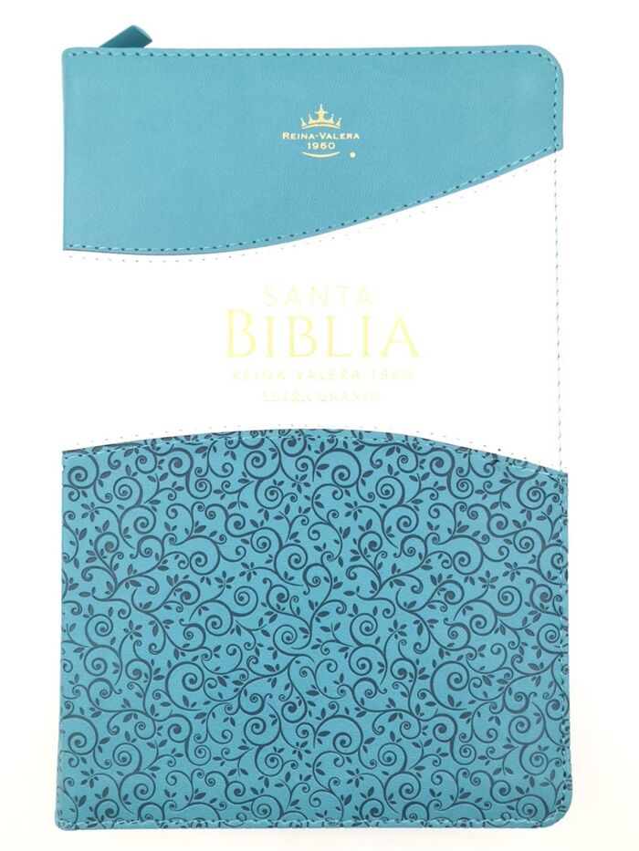 Biblia RVR60 Tamaño Manual Letra Grande i/piel TURQUESA/BLANCO con cierre/índice (Colección Banda)