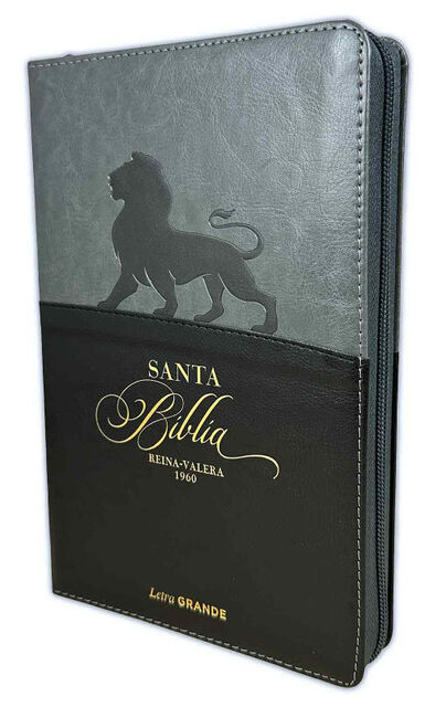 Biblia Reina Valera 1960 manual letra grande i/ Piel negro/gris cierre/índice motivo León