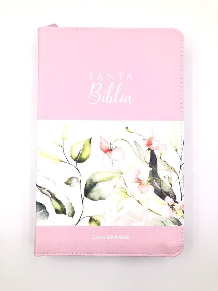 Biblia RVR60 Tamaño Manual Letra grande i/piel con cierre/índice franja floral rosa palo