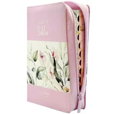 Biblia RVR60 Tamaño Manual Letra grande i/piel con cierre/índice franja floral rosa palo