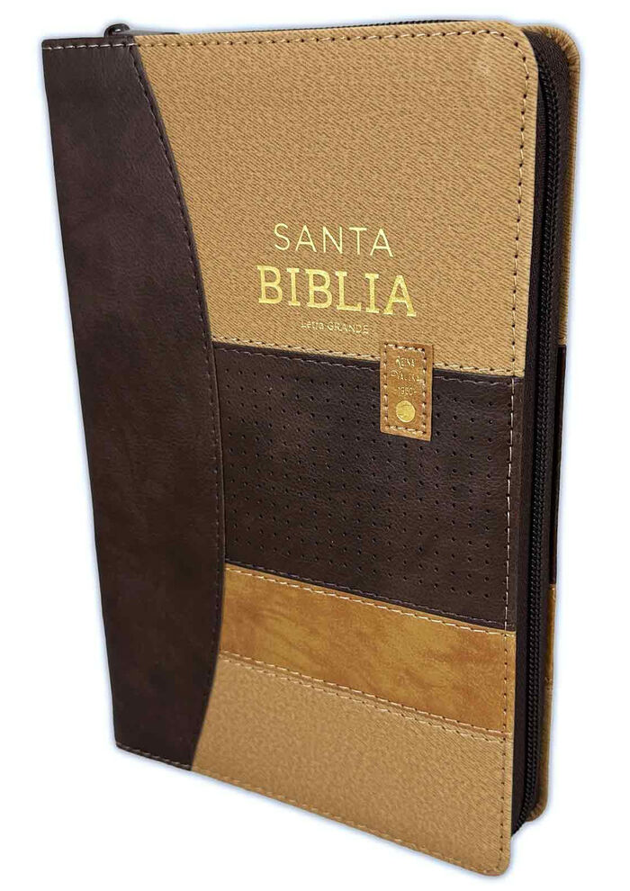 Biblia RVR60 Tamaño Manual Letra Grande i/piel con cierre/índice beige/marrón/café TRICOLOR