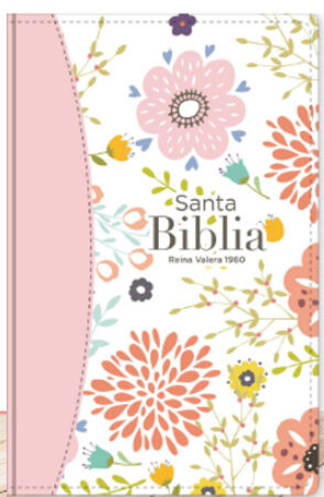 Biblia RVR60 Tamaño manual Letra Grande i/piel cierre/índice canto pintado FLORES IMPRESA (Rosa)