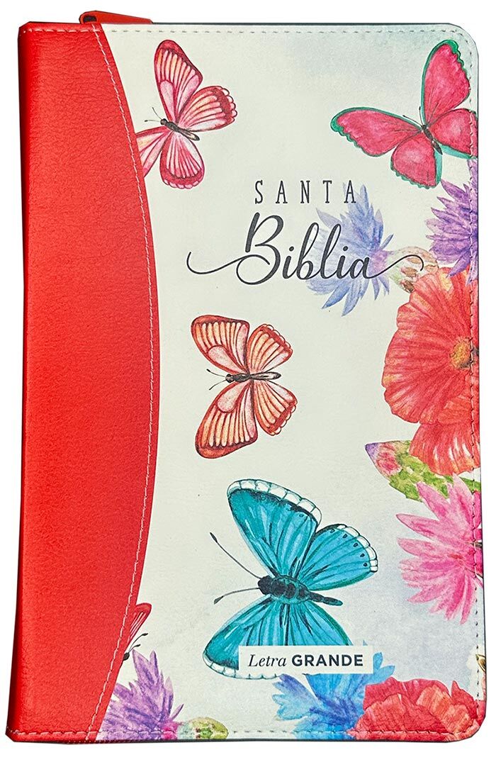 Biblia RVR60 Tamaño manual Letra Grande i/piel cierre/índice canto pintado MARIPOSAS IMPRESA (Rojo)