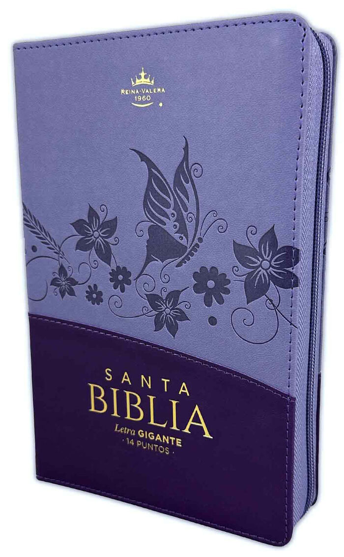 Biblia RVR60 Tamaño manual Letra Gigante i/piel con cierre/índice lila/lila MARIPOSA