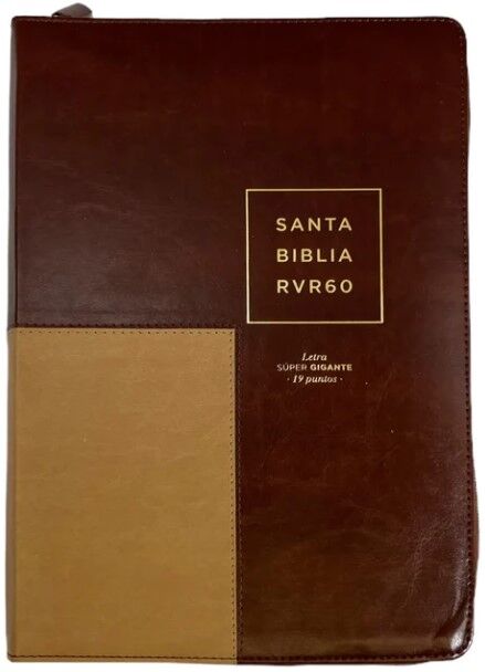 Biblia RVR60 súper gigante letra 19 puntos i/piel cierre/índice marrón cuadro