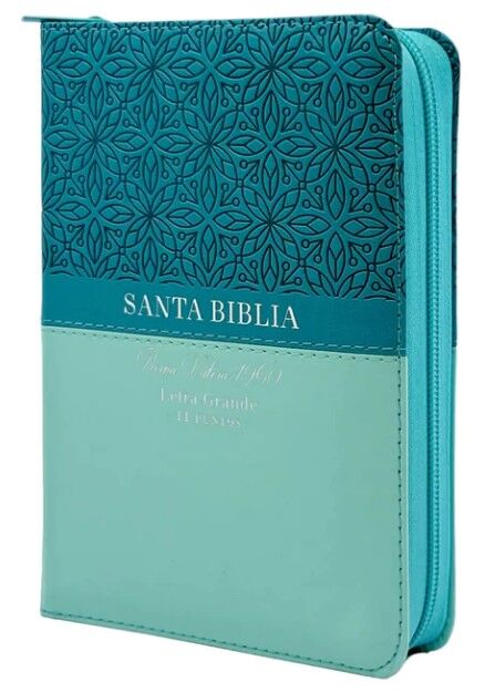 Biblia RVR60 Tamaño portátil Letra 11 puntos i/piel con cierre/índice BITONO TURQUESA