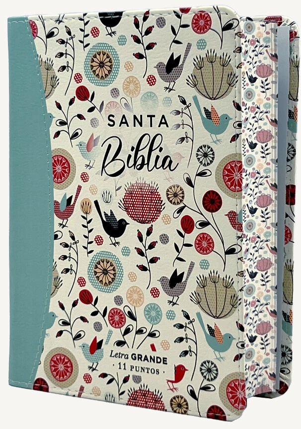 Biblia RVR60 portátil Letra Grande 11 puntos i/piel canto pintado TURQUESA FLORAL (Colección Fantasia)