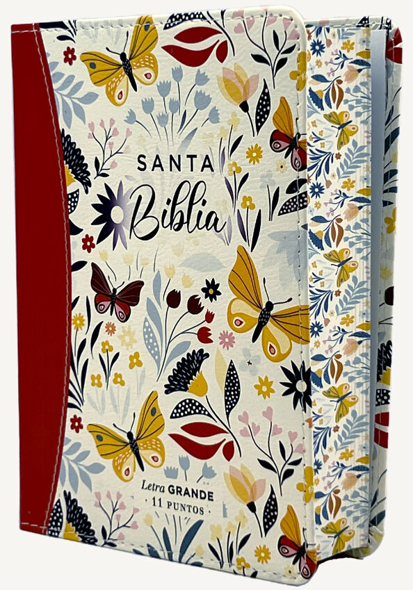 Biblia RVR60 portátil Letra Grande 11 puntos i/piel canto pintado NARANJA FLORAL (Colección Fantasia)