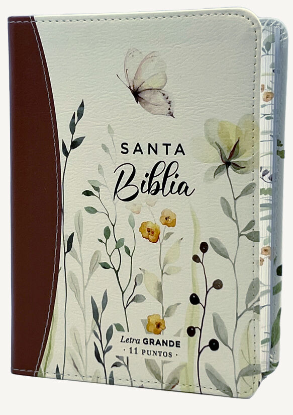 Biblia RVR60 portátil Letra Grande 11 puntos i/piel canto pintado MARRÓN FLORAL (Colección Fantasia)