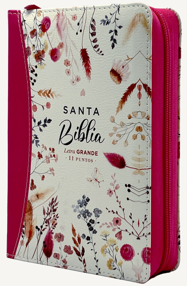 Biblia RVR60 portátil Letra Grande 11 puntos i/piel canto pintado FUCSIA FLORAL con cierre (Colección Fantasia)