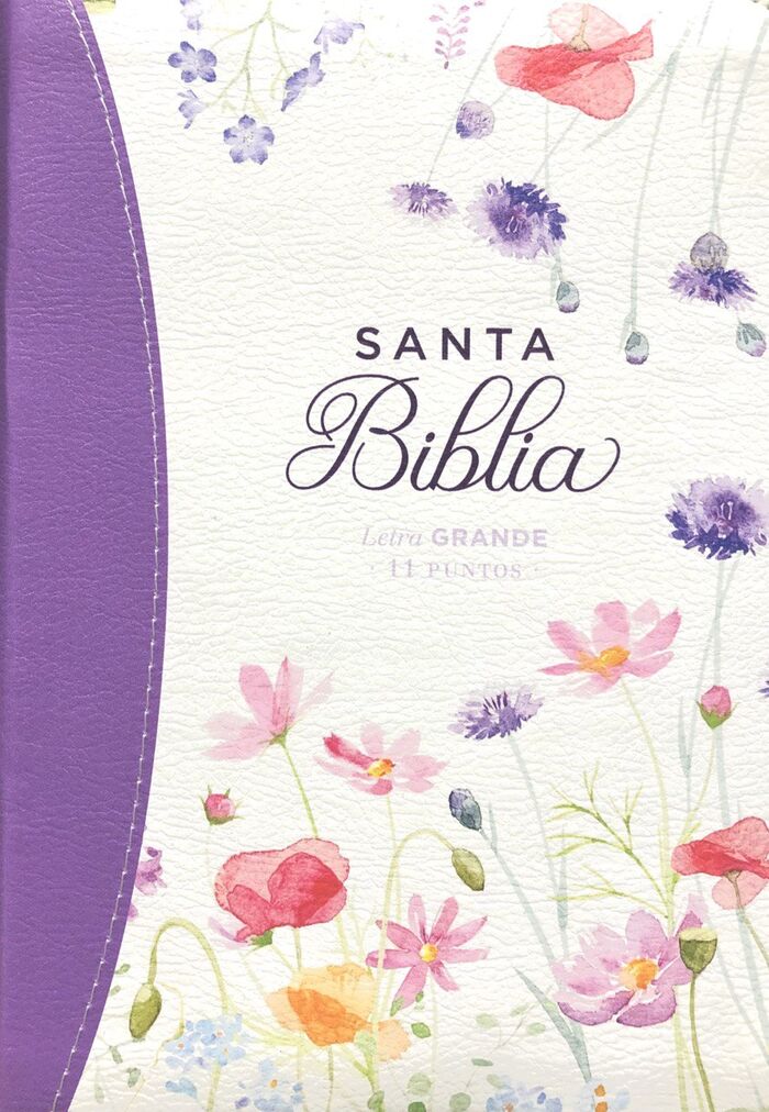 Biblia RVR60 portátil Letra Grande 11 puntos i/piel canto pintado LILA FLORAL con cierre (Colección Fantasia)