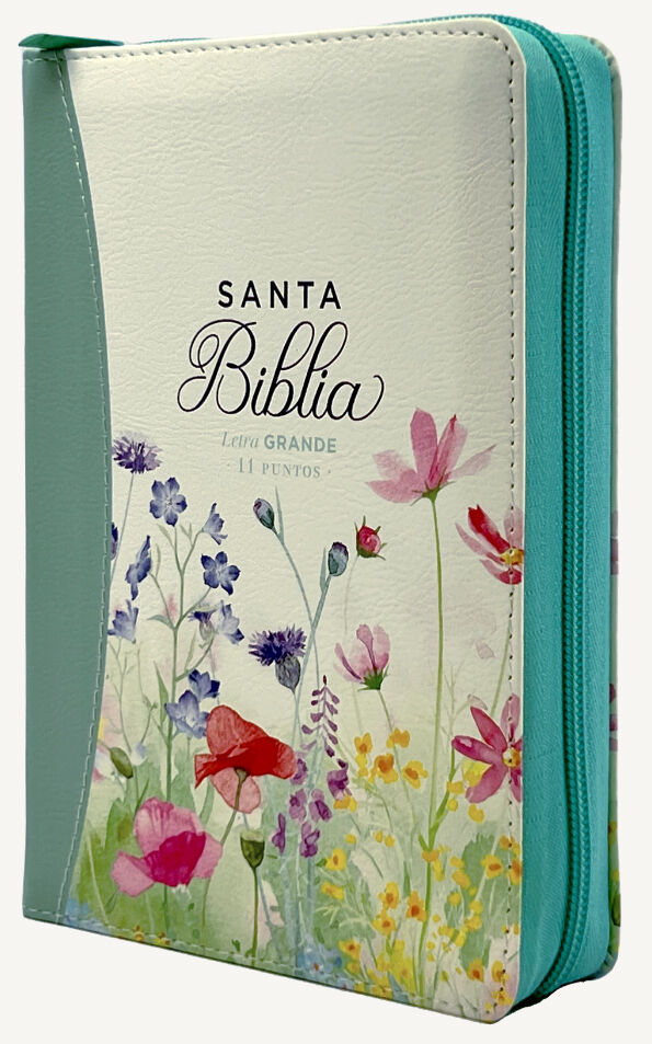 Biblia RVR60 portátil Letra Grande 11 puntos i/piel canto pintado TURQUESA FLORAL con cierre (Colección Fantasia)