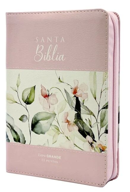 Biblia RVR60 Tamaño portátil Letra grande 11 puntos i/piel con cierre/índice franja floral rosa palo