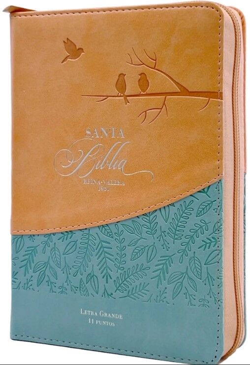 Biblia RVR60 Tamaño Portátil Letra 11 puntos i/piel cierre/índice coral/azul Pájaros
