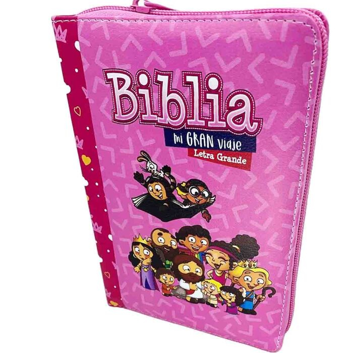 Biblia infantil RVR60 Mi Gran Viaje pórtatill i/piel con cierre Rosa Coronas