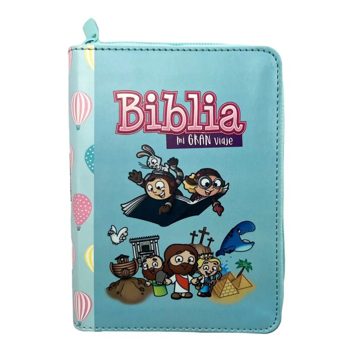 Biblia RVR60 Mi gran viaje bolsillo i/piel con cierre Azul Globos