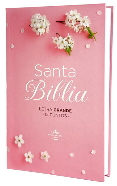 Biblia RVR60 Tamaño manual Letra Grande Rosada con flores blancas TAPA FLEX