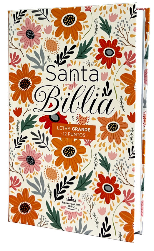 Biblia RVR60 Tamaño Manual Letra Grande flores naranja TAPA FLEX