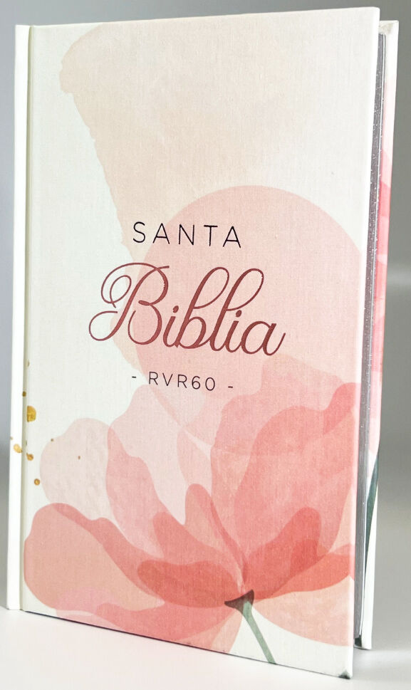 Biblia RVR60 Tamaño manual Letra grande Flores rosa TELA SOBRE TAPA DURA