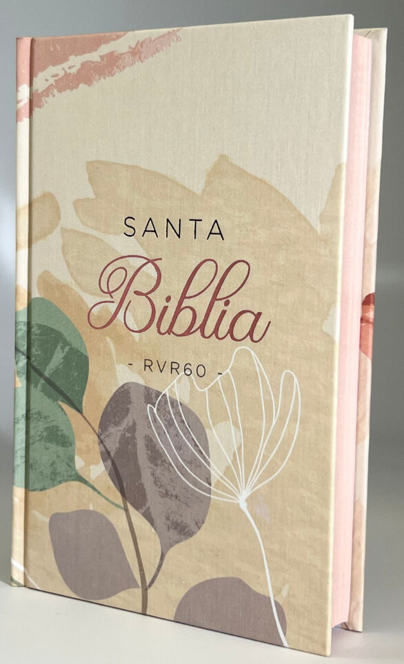 Biblia RVR60 Tamaño manual Letra grande flores beige TELA SOBRE TAPA DURA