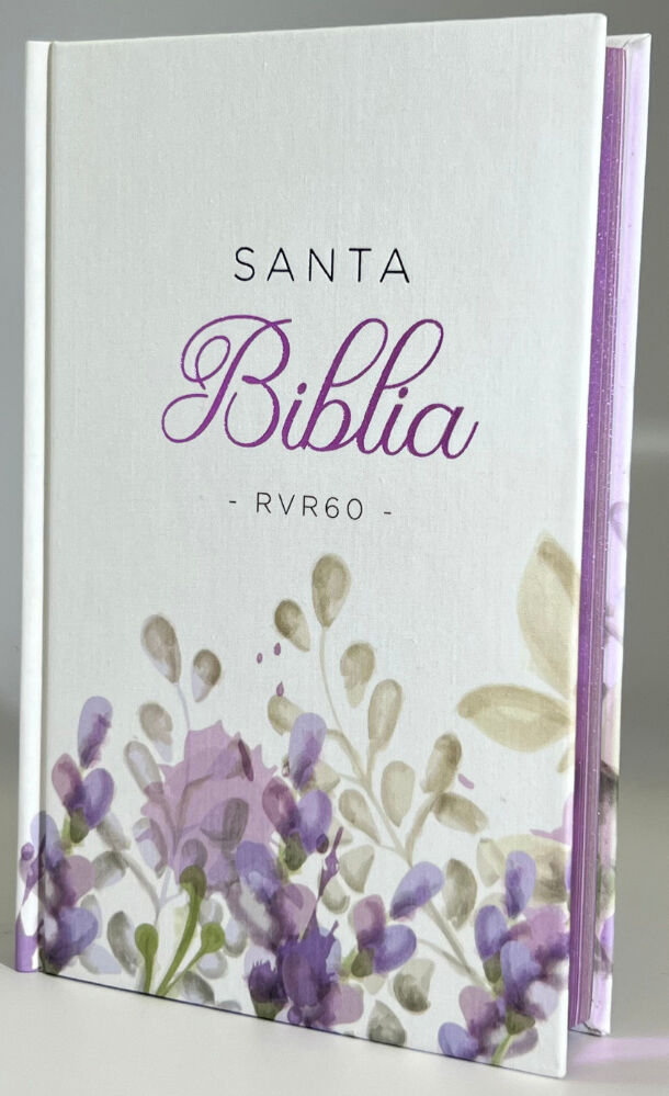 Biblia RVR60 Tamaño manual Letra grande Lavanda TELA SOBRE TAPA DURA