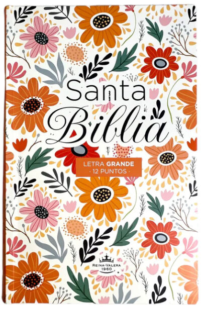 Biblia RVR60 Tamaño manual Letra Grande con índice flores naranja TAPA FLEX