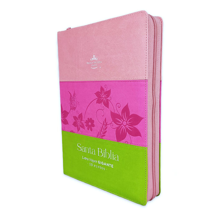 Biblia RVR60 Letra Súper Gigante 19 puntos. I/piel Tritono Rosa/fucsia/lima. Con cierre/índice