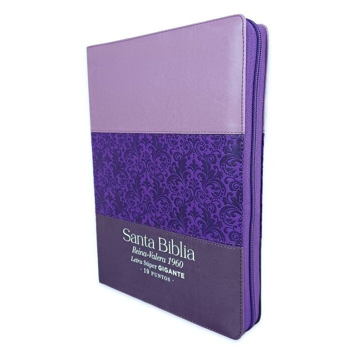 Biblia RVR60 Letra Súper Gigante 19 puntos. I/piel Tritono Lila/morado/negro. Con cierre/índice