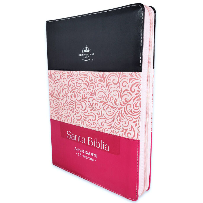 Biblia RVR60 Letra Gigante i/piel Tricolor Negro/Rosa/Fucsia con cierre e índice