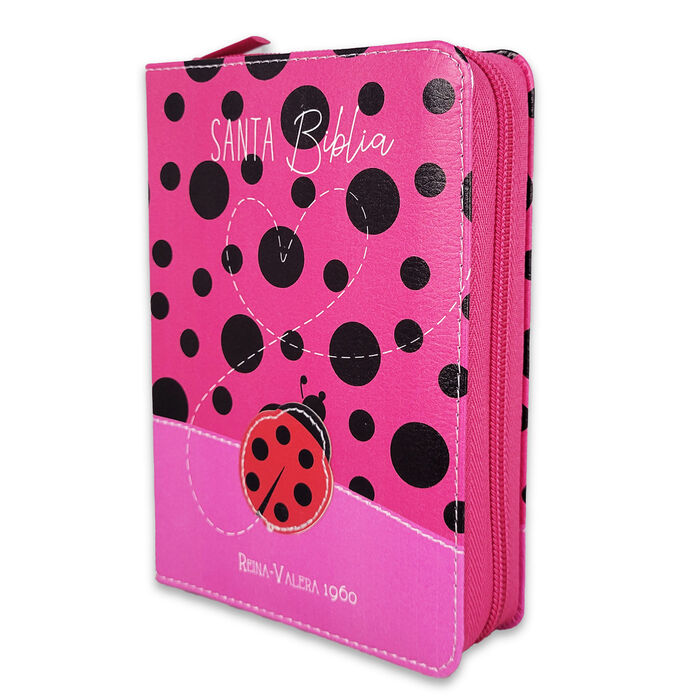 Biblia RVR60 de bolsillo Primor Fucsia Mariquita con topos con cierre