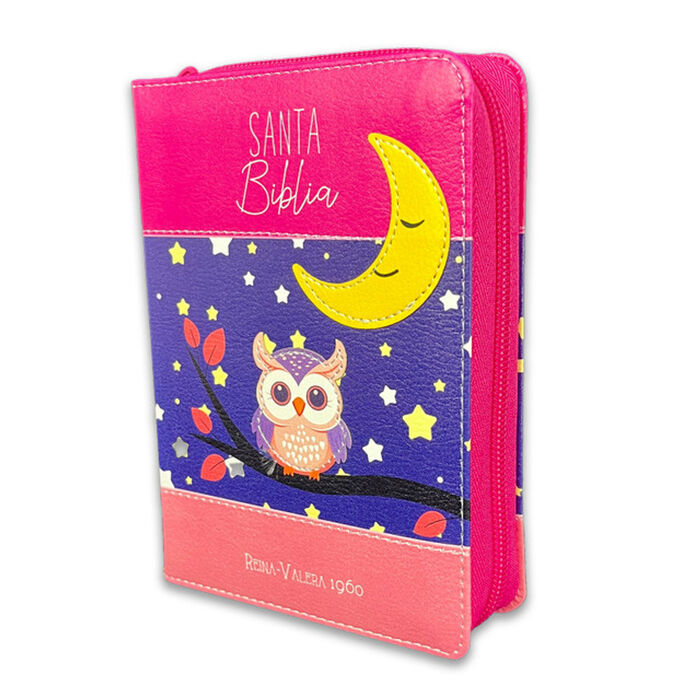 Biblia RVR60 de bolsillo Primor Rosa/Coral Búho con cierre