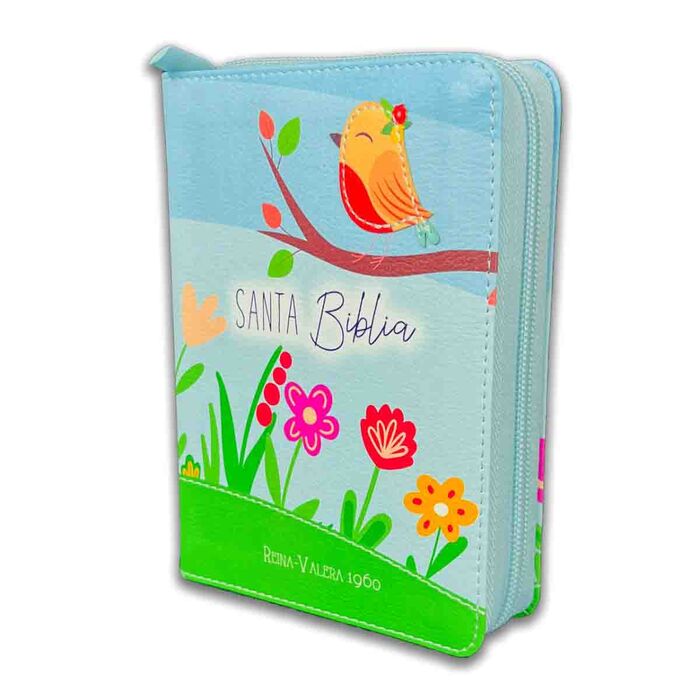 Biblia RVR60 tamaño bolsillo Primor azul/verde pájaro