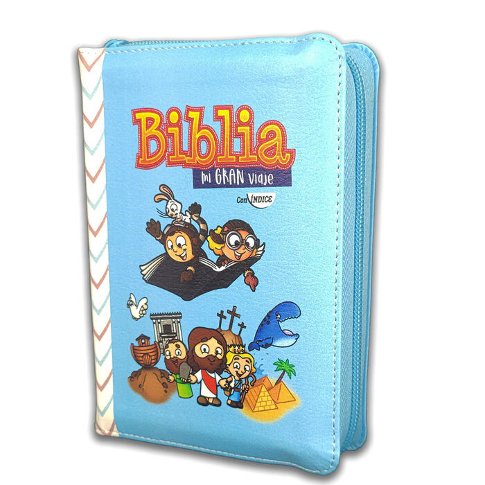 Biblia RVR60 Mi gran viaje bolsillo i/piel Azul Rayas cierre e índice