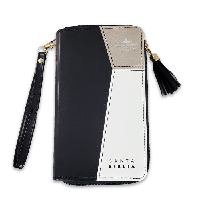 Biblia RVR60 Chequera i/piel Negro/Gris/Blanco con cierre/índice