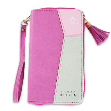Biblia RVR60 Chequera i/piel Rosa/rosa/gris con cierre e índice